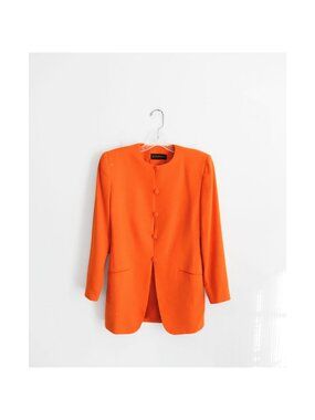 Vtg 80s 90s Donna Karan New York Bright Orange Wool Crepe Blazer size 4